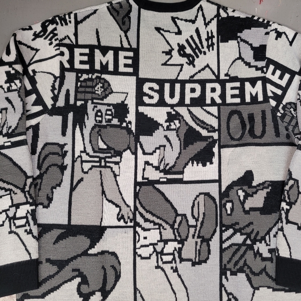 HP 🔥NWT SUPREME SZ XL CARTOON SWEATER STREETWEAR BLACK & WHITE - Picture 6 of 7